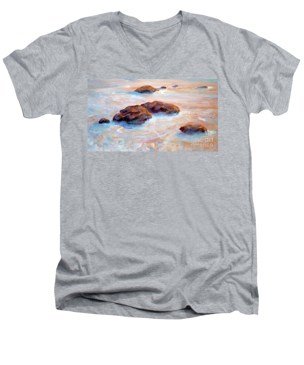 Landscape Men's V-Neck T-Shirt featuring the painting Pacific Ocean by Michael Rock