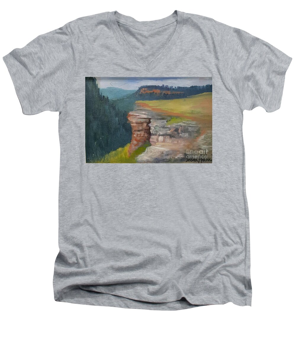 Rocks Men's V-Neck T-Shirt featuring the painting Pagosa Springs View by Barbara Haviland