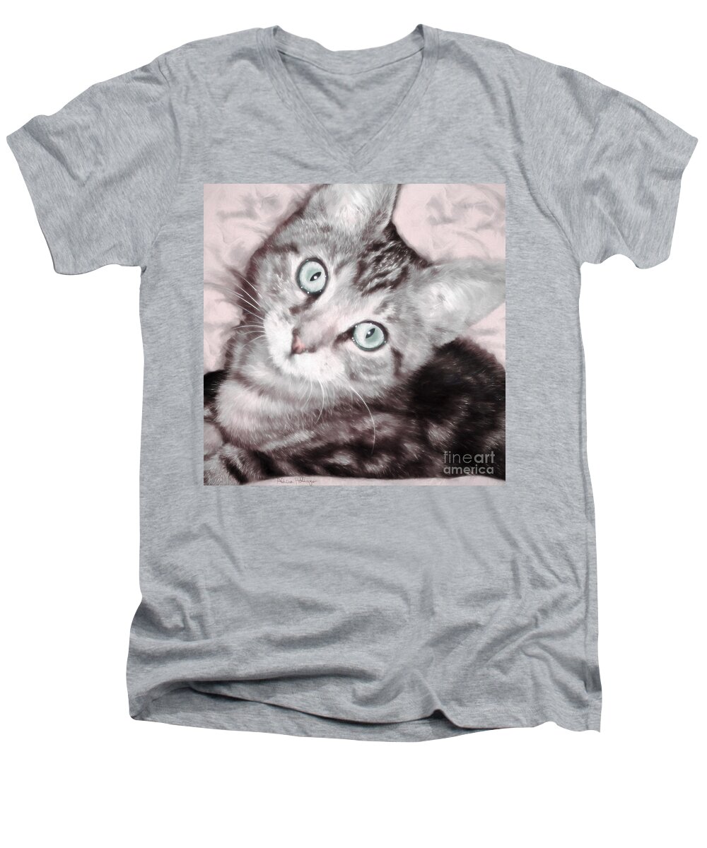 Cat Men's V-Neck T-Shirt featuring the digital art Pastel Bengal Kitten by Alicia Hollinger