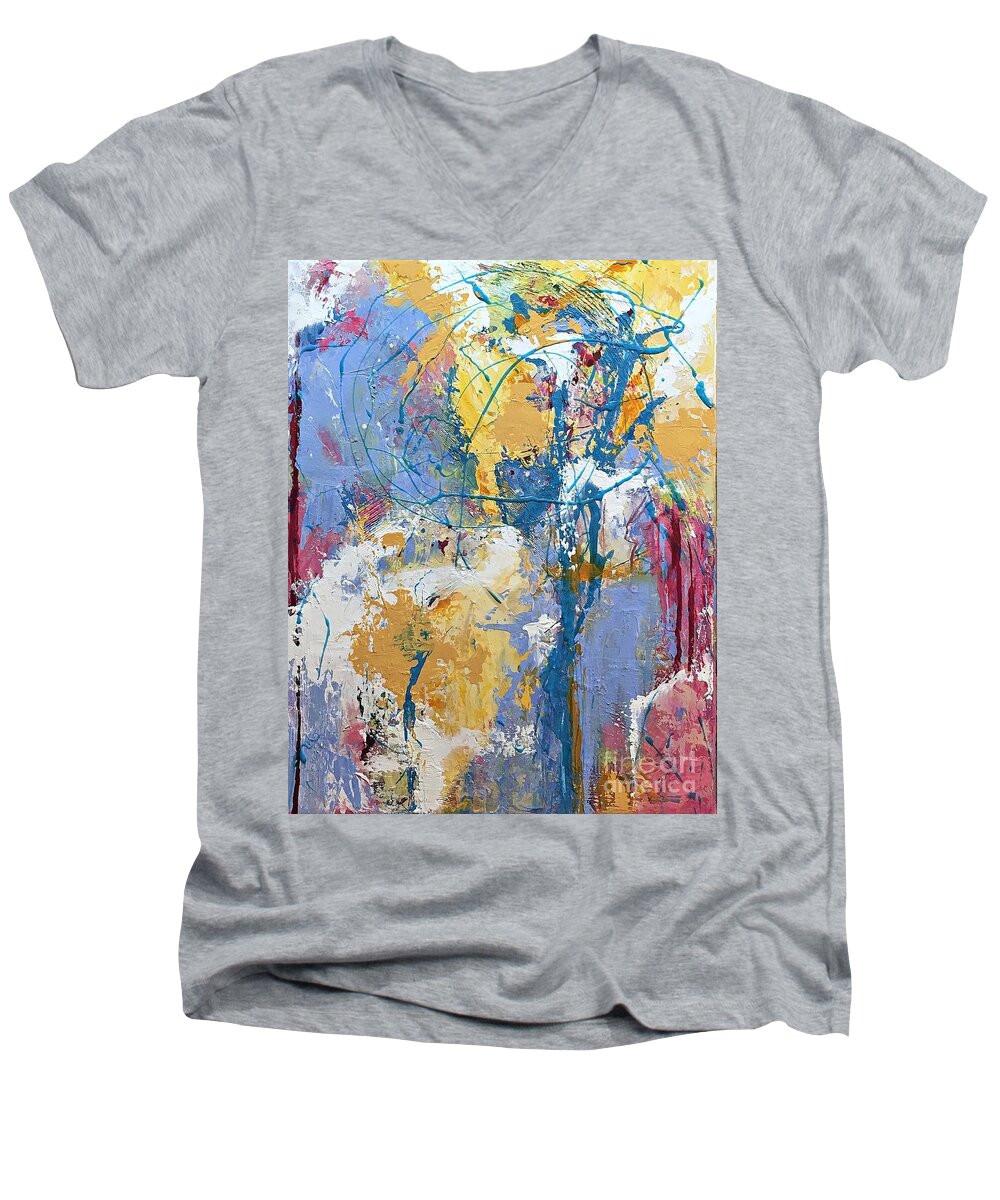 Abstract Art Men's V-Neck T-Shirt featuring the painting Painted Sky by Mary Mirabal