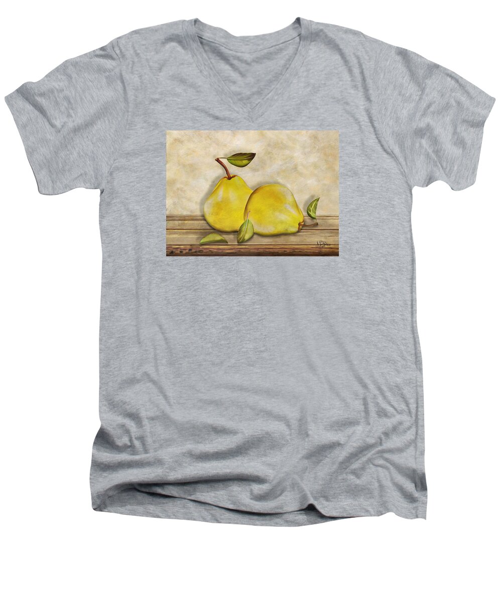 Pair Of Pears Men's V-Neck T-Shirt featuring the digital art Pair of Pears by Nina Bradica