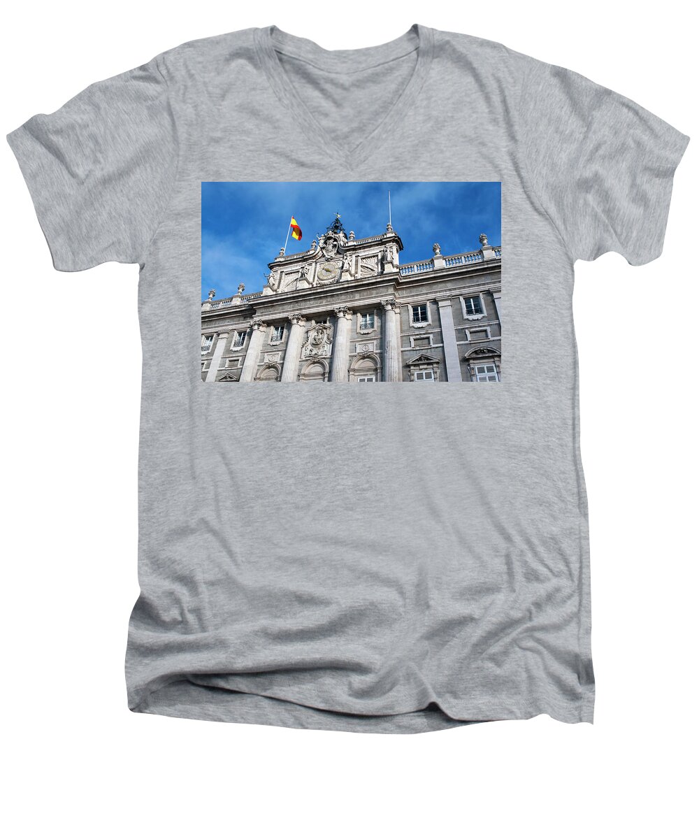 Madrid Men's V-Neck T-Shirt featuring the photograph Palacio Real of Madrid by Lorraine Devon Wilke