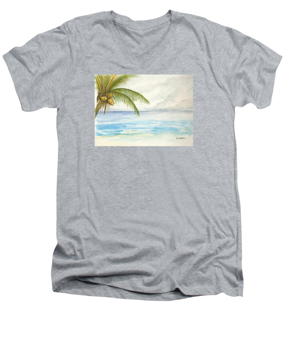 Tropical Men's V-Neck T-Shirt featuring the digital art Palm Tree Study by Darren Cannell