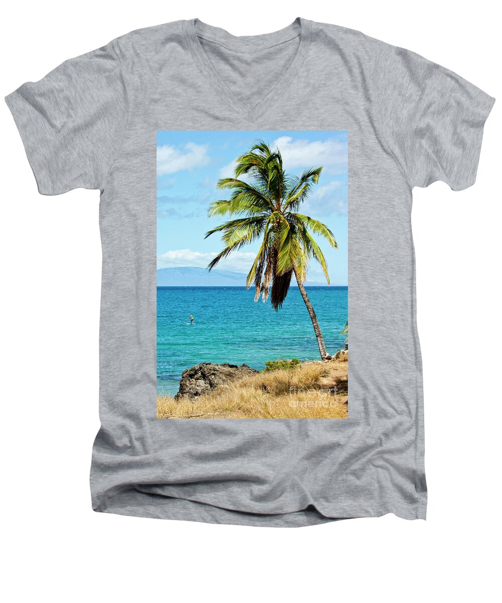 Hawaii Men's V-Neck T-Shirt featuring the photograph Palms on Hawaiian beach 12 by Micah May