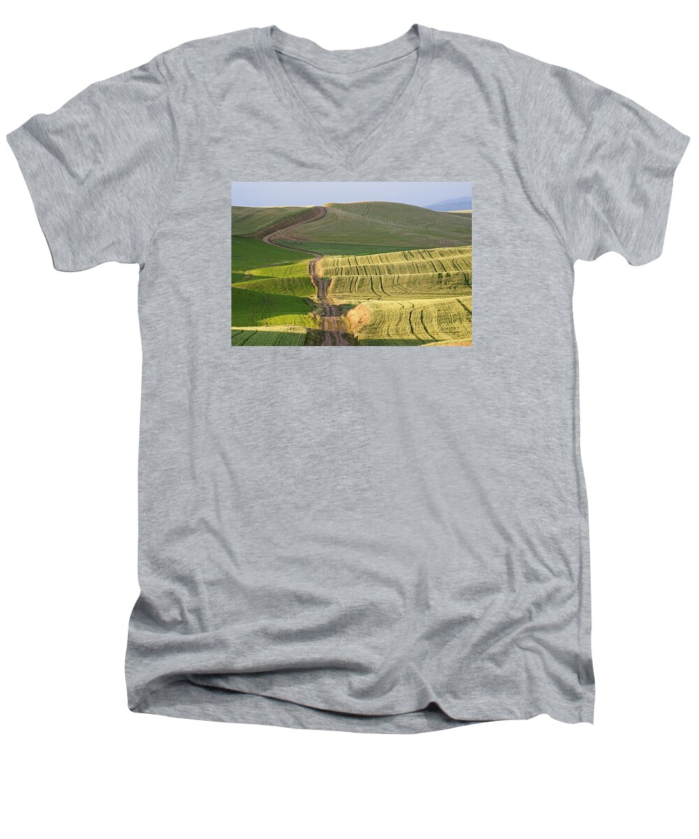Outdoors Men's V-Neck T-Shirt featuring the photograph Palouse Backroads by Doug Davidson