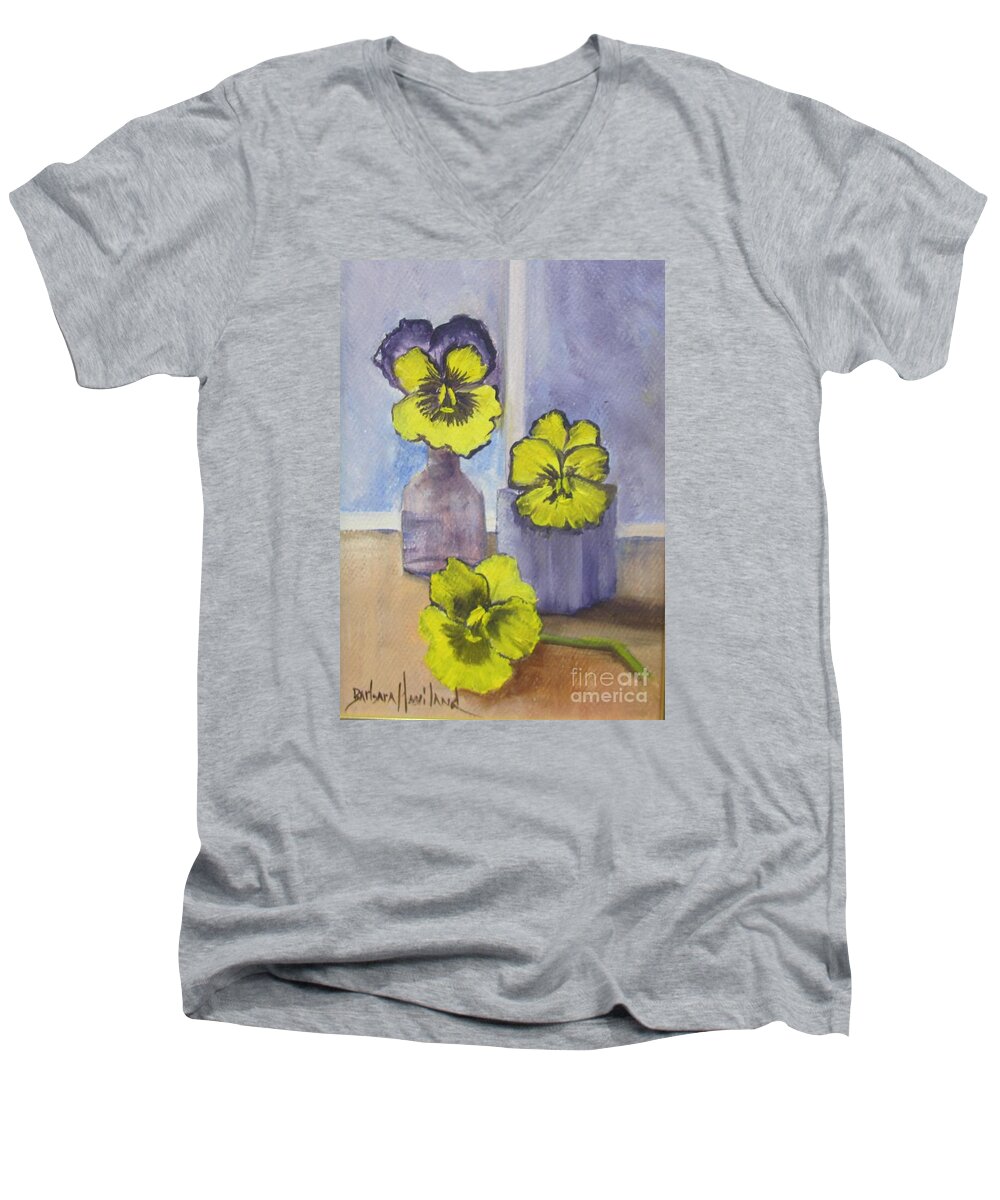 Flowers Men's V-Neck T-Shirt featuring the painting Pansies in Glass by Barbara Haviland