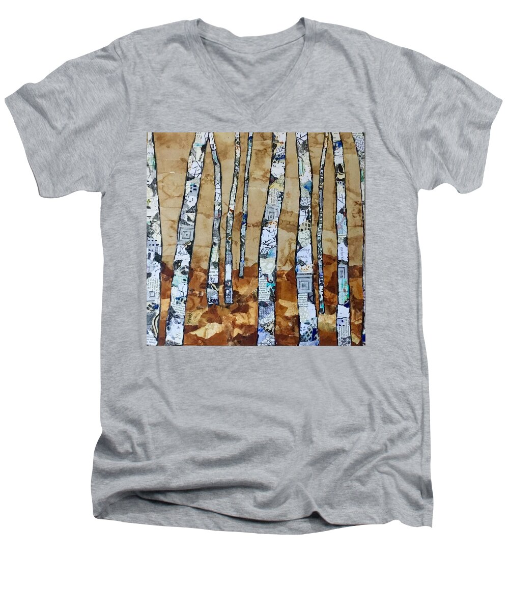 Trees Men's V-Neck T-Shirt featuring the painting Paper Birch 3 by Phiddy Webb