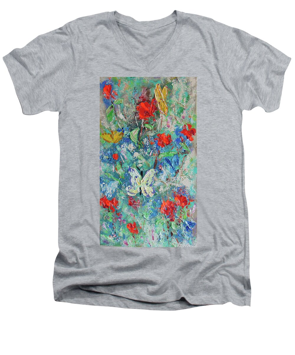 Frederic Payet Men's V-Neck T-Shirt featuring the painting Papillons by Frederic Payet