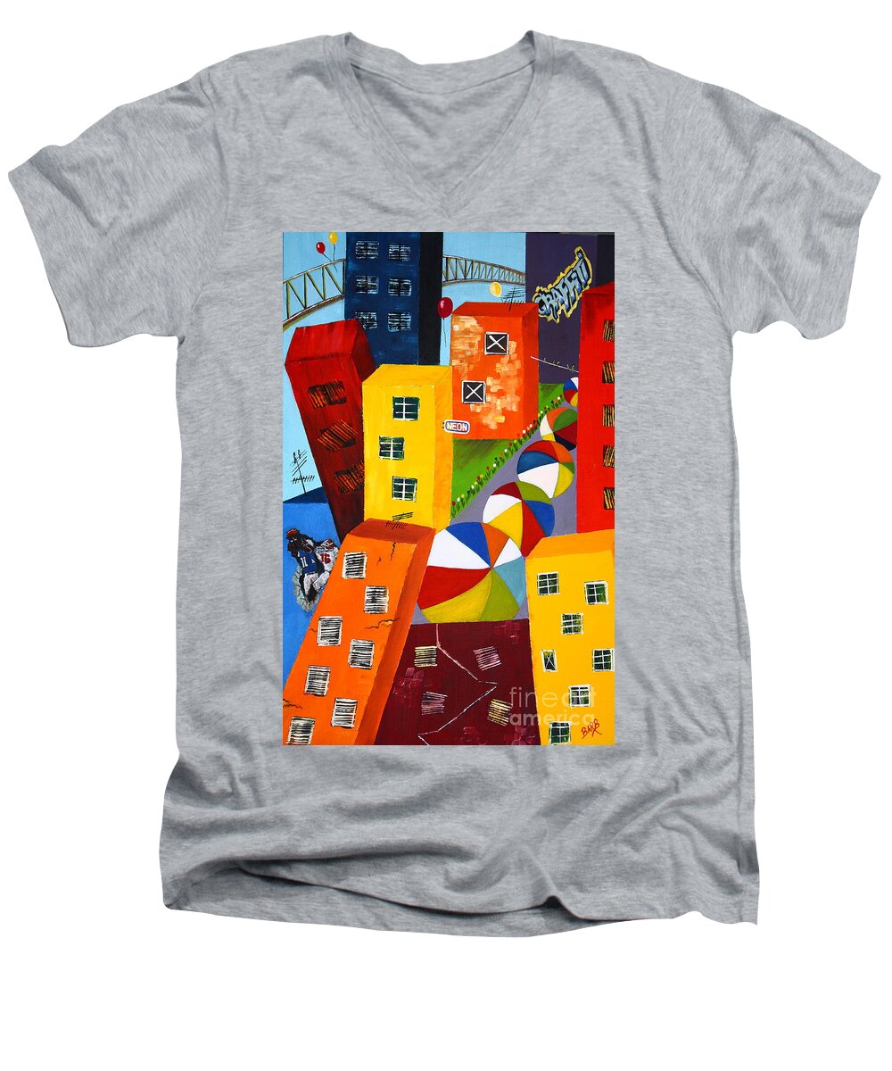 City Men's V-Neck T-Shirt featuring the painting Parade The Day After by Barbara Teller