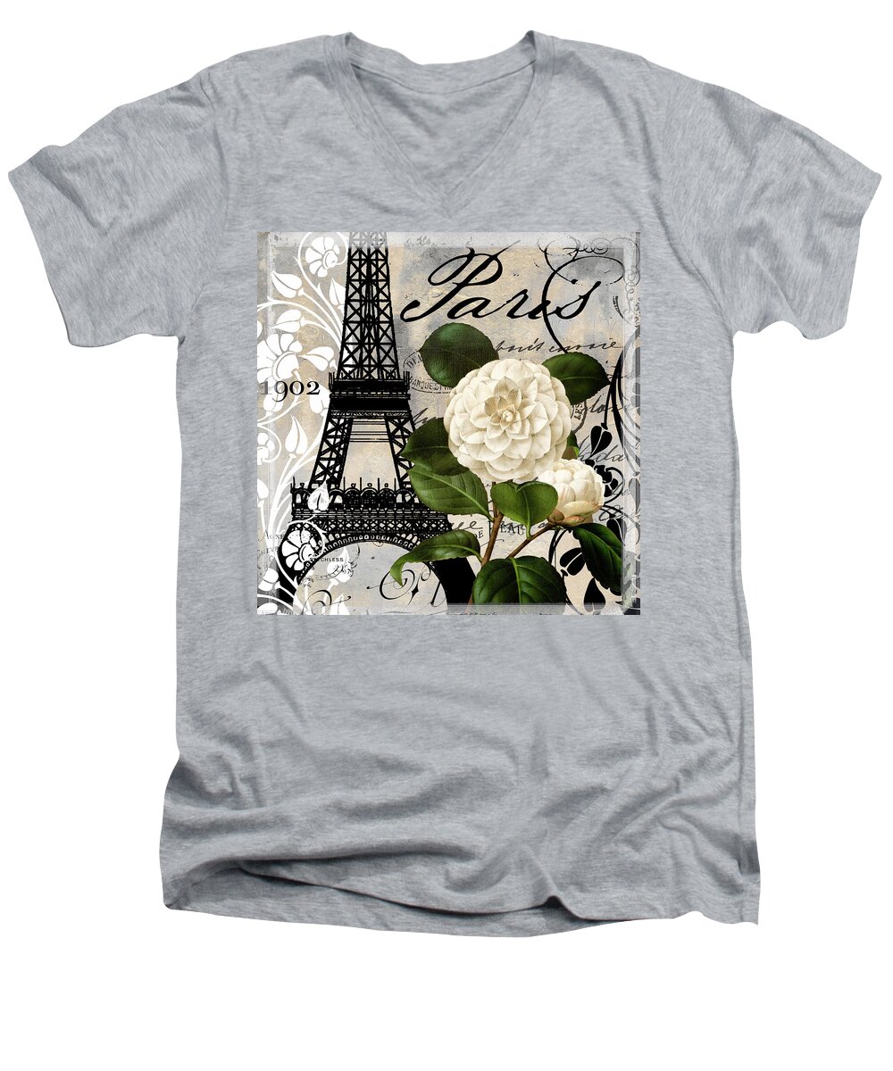 Paris Men's V-Neck T-Shirt featuring the painting Paris Blanc I by Mindy Sommers