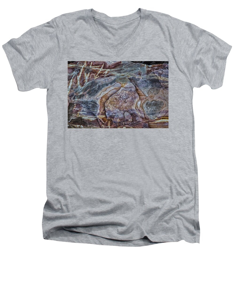 Patterns Men's V-Neck T-Shirt featuring the photograph Patterns in Rock by Kathy Adams Clark