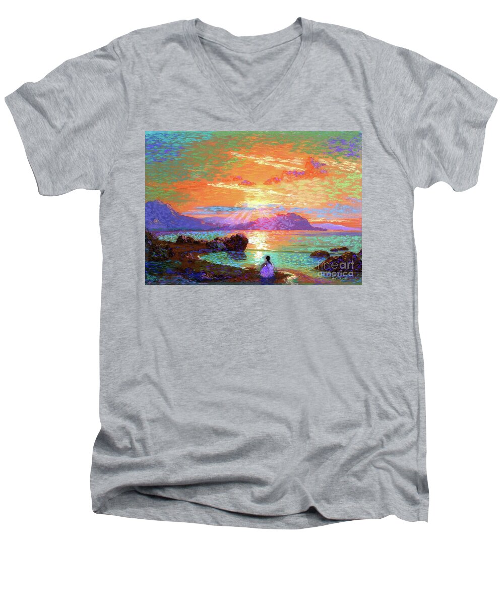 Meditation Men's V-Neck T-Shirt featuring the painting Peace be Still Meditation by Jane Small