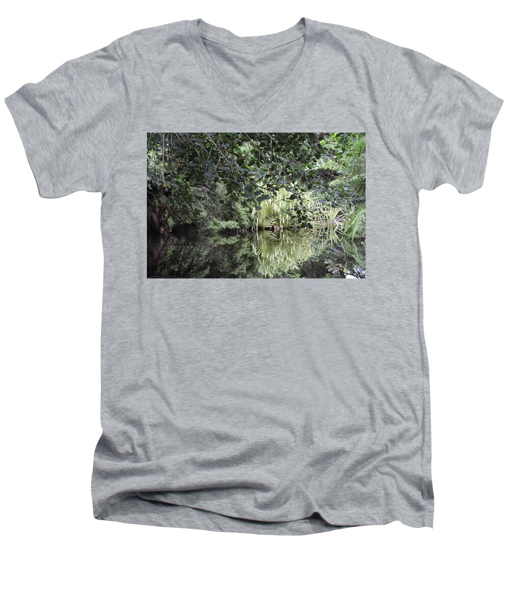 Alligator Men's V-Neck T-Shirt featuring the photograph Peaceful Reflections by Denise Cicchella