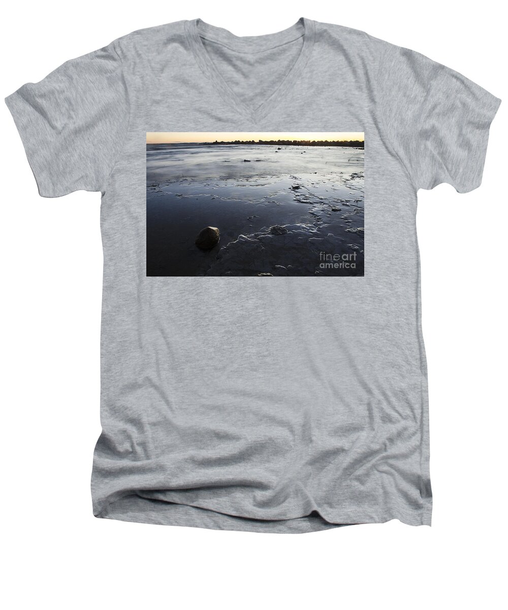 Wave Men's V-Neck T-Shirt featuring the photograph Peaceful Shoreline Shallows by Steve Somerville
