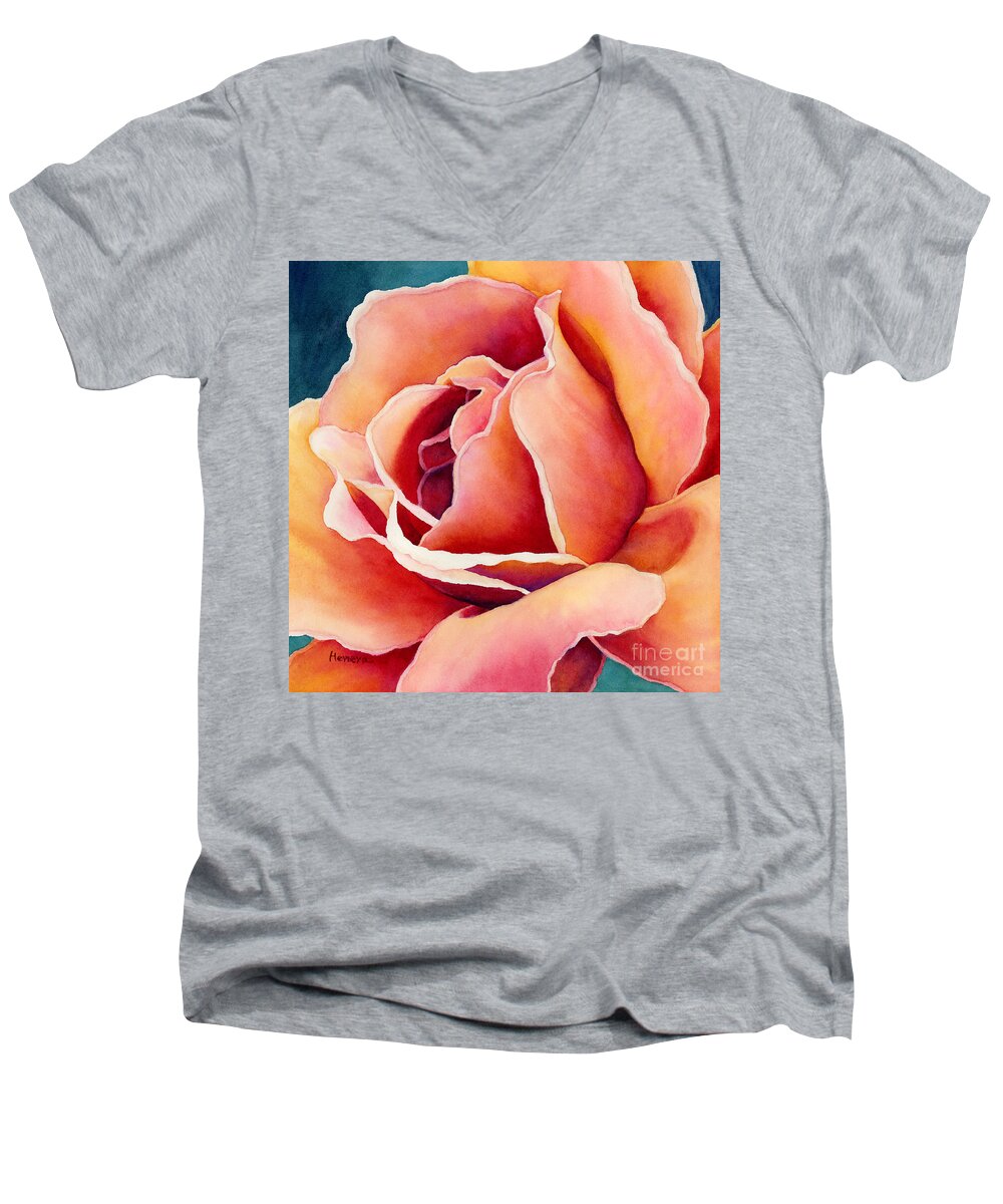 Rose Men's V-Neck T-Shirt featuring the painting Peach Rose by Hailey E Herrera