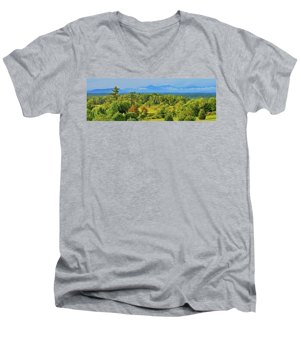 Peaks Of Otter Men's V-Neck T-Shirt featuring the photograph Peaks of Otter Rainstorm by The James Roney Collection