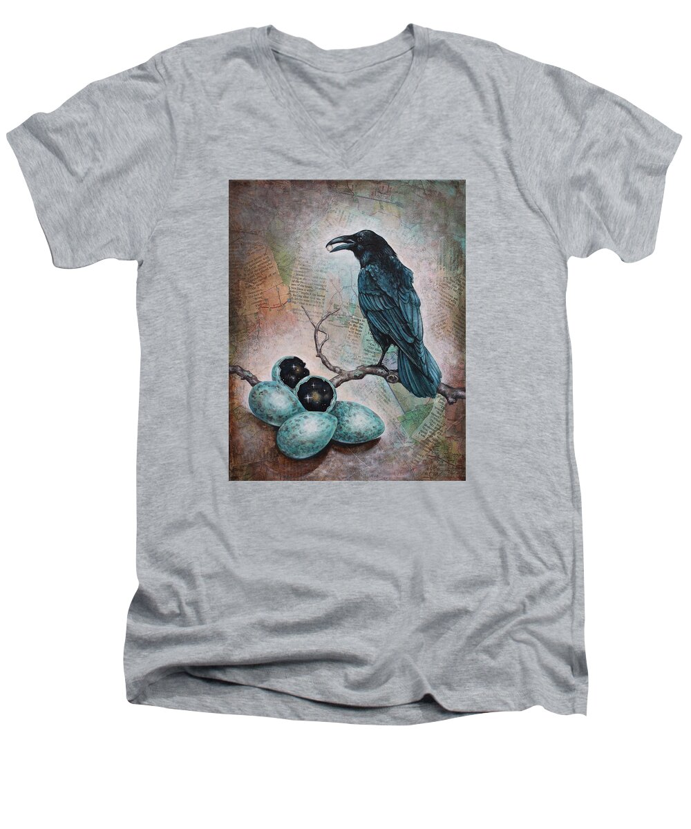 Raven Men's V-Neck T-Shirt featuring the mixed media Pearl of Wisdom by Sheri Howe