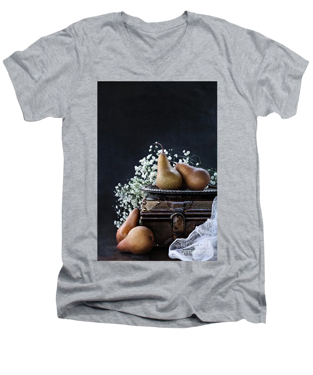 Pear Men's V-Neck T-Shirt featuring the photograph Pears and Baby's Breath by Stephanie Frey