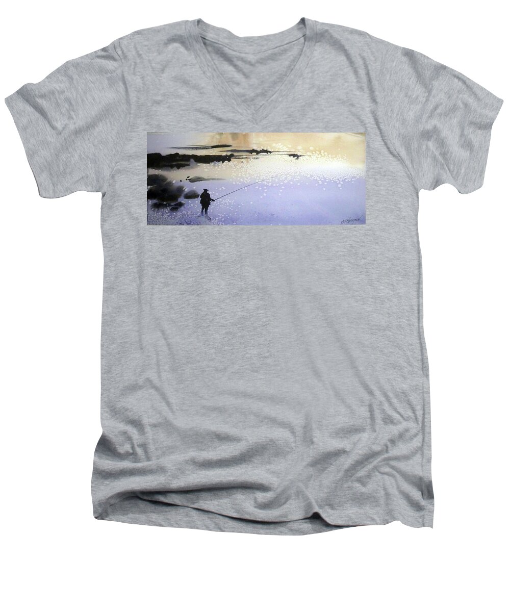 Water Outdoors Nature Travel Holidays Landscape Men's V-Neck T-Shirt featuring the painting Peche by Ed Heaton