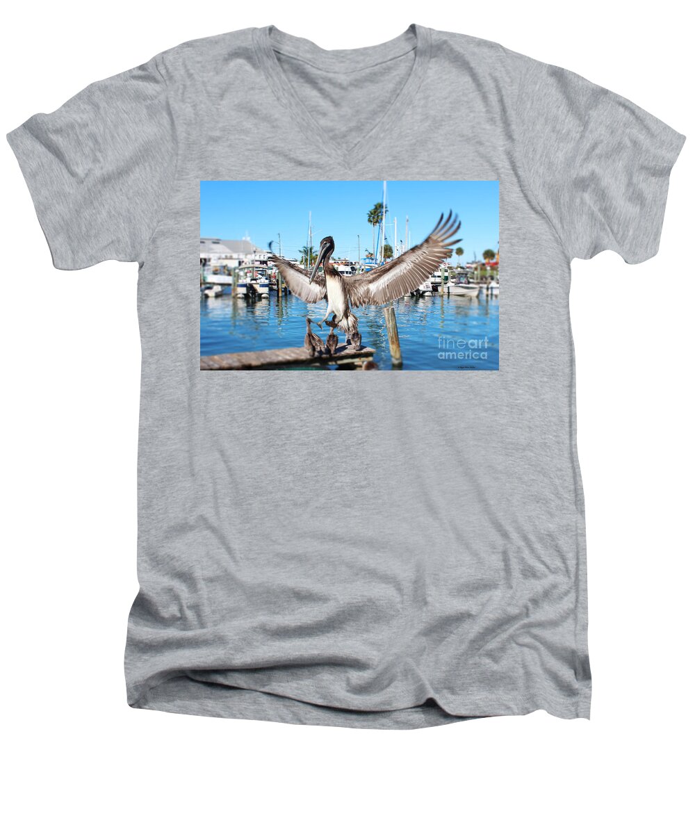 Bird Men's V-Neck T-Shirt featuring the photograph Pelican Flying In by Megan Dirsa-DuBois