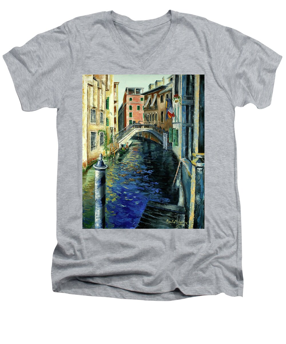 Europe Men's V-Neck T-Shirt featuring the painting Perche ero Li -Because I was There by Carolyn Coffey Wallace