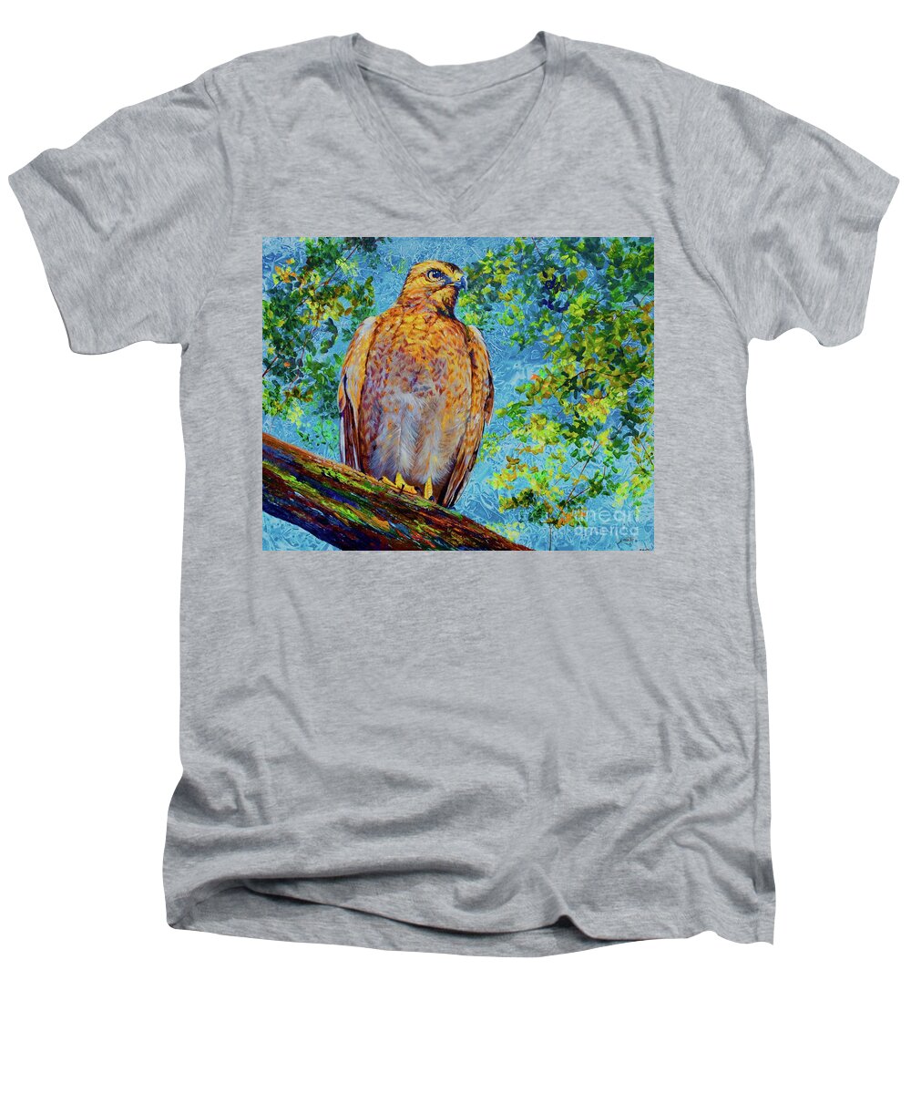 Brevard County Men's V-Neck T-Shirt featuring the painting Perched Hawk by AnnaJo Vahle