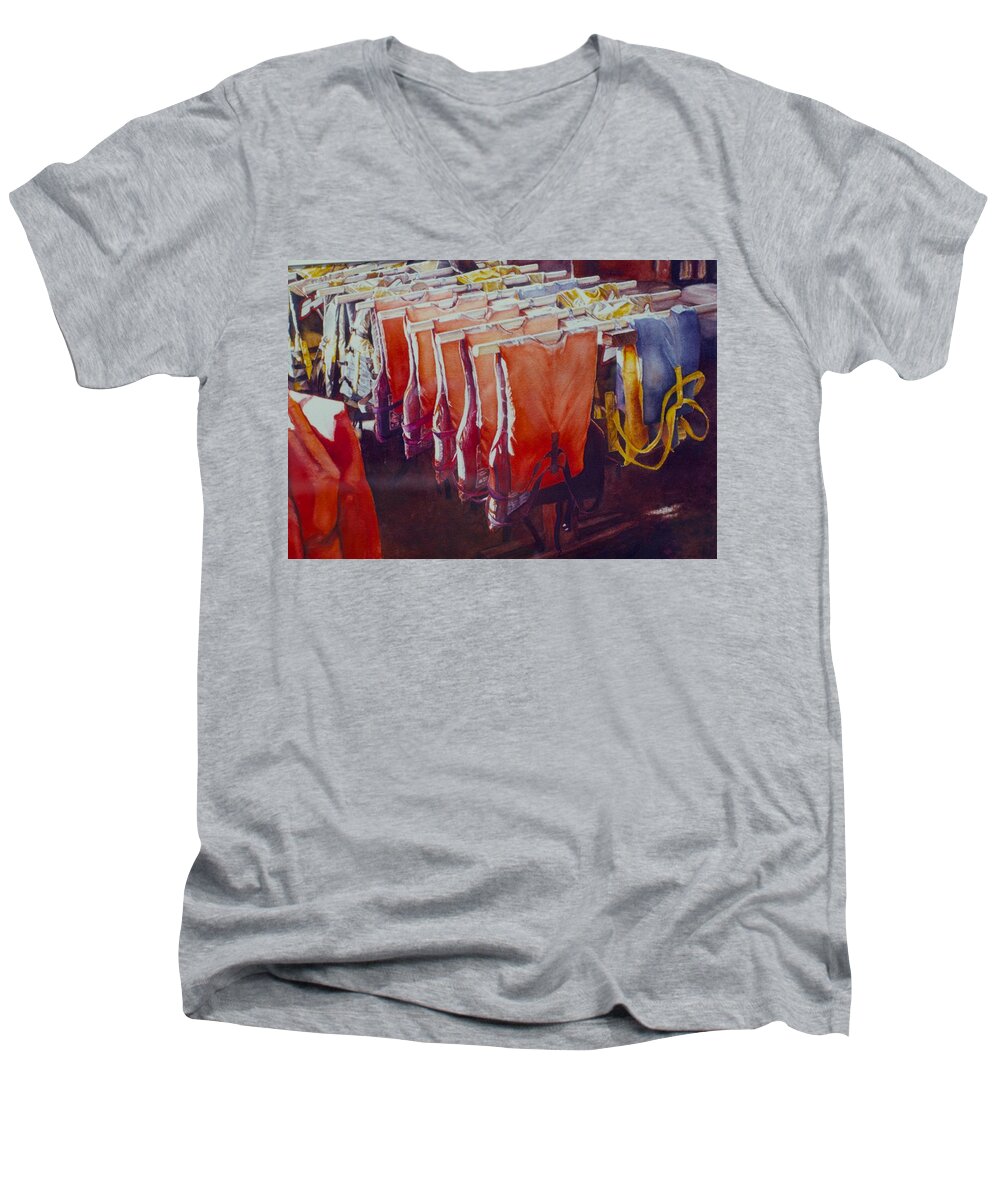 Landscape Men's V-Neck T-Shirt featuring the painting Personal Flotation #1 by Barbara Pease