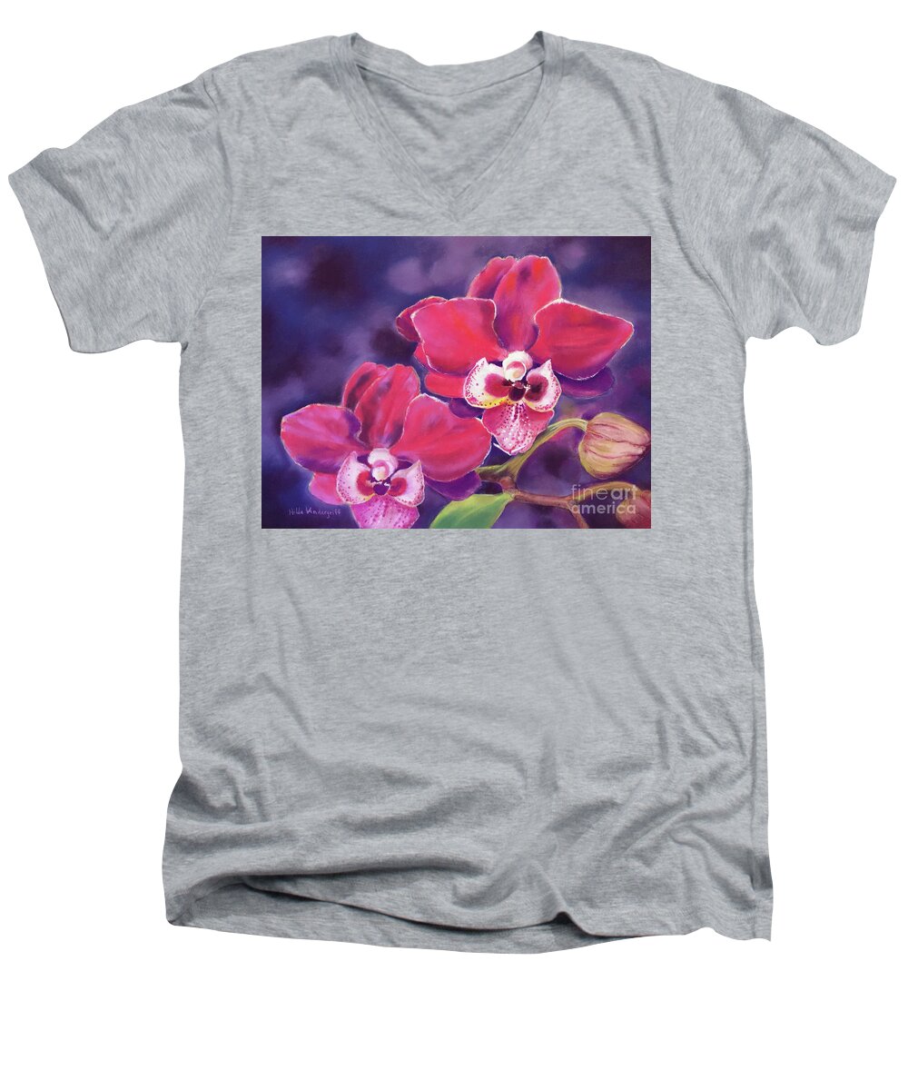Phalaenopsis Orchid Men's V-Neck T-Shirt featuring the painting Phalaenopsis Orchid by Hilda Vandergriff