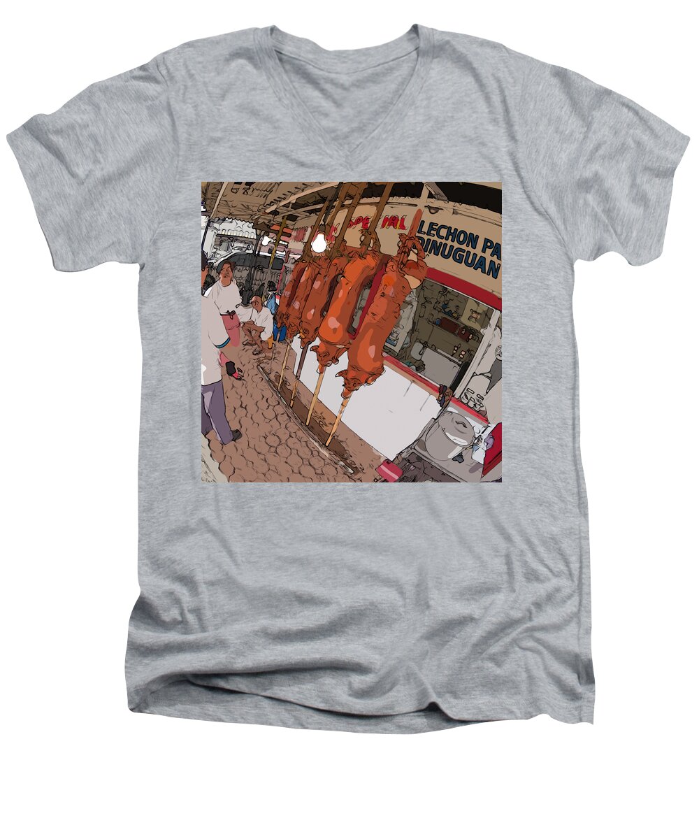 Philippines Men's V-Neck T-Shirt featuring the painting Philippines 4057 Lechon by Rolf Bertram