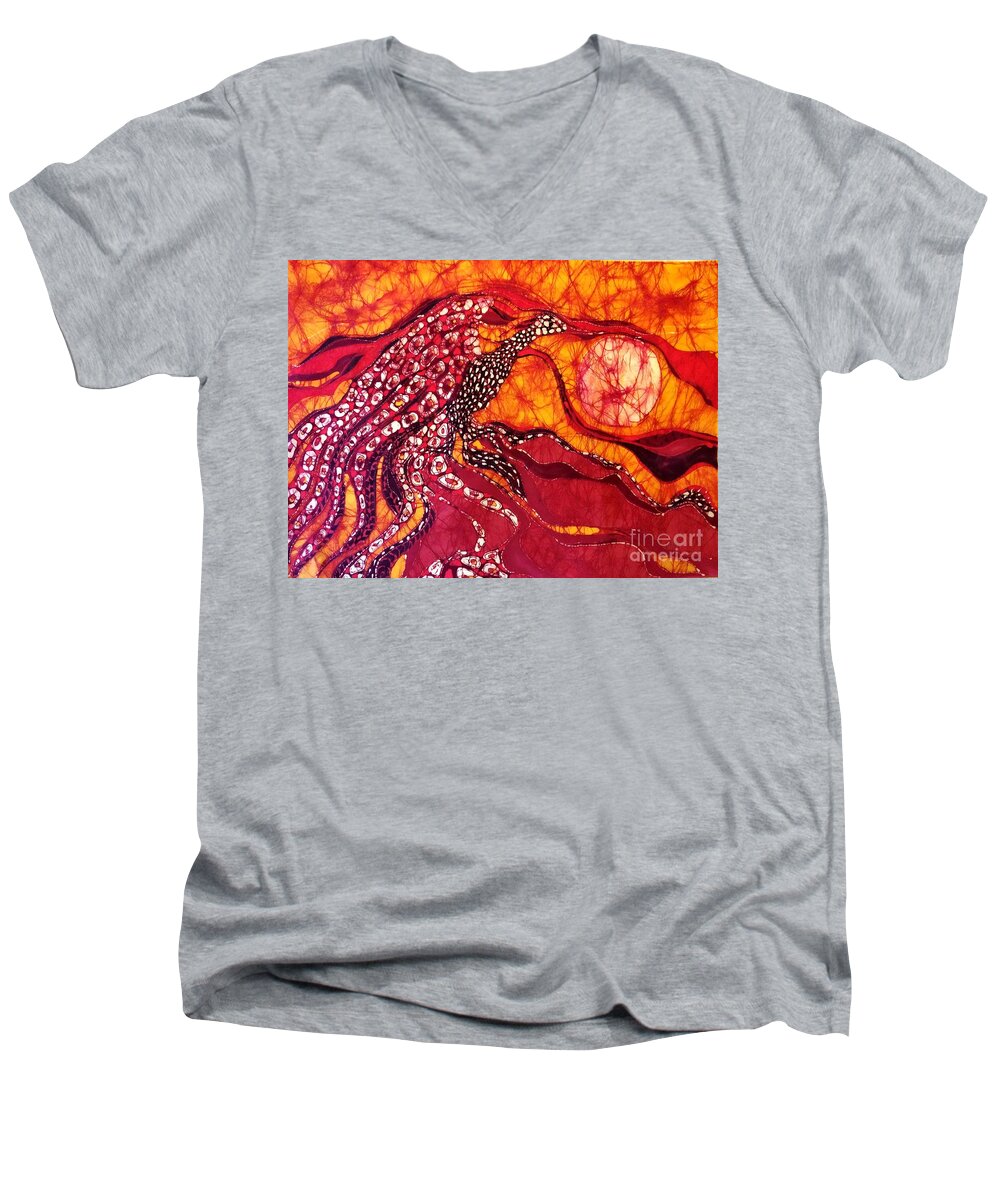 Phoenix Men's V-Neck T-Shirt featuring the tapestry - textile Phoenix Sweeps the Earth by Carol Law Conklin