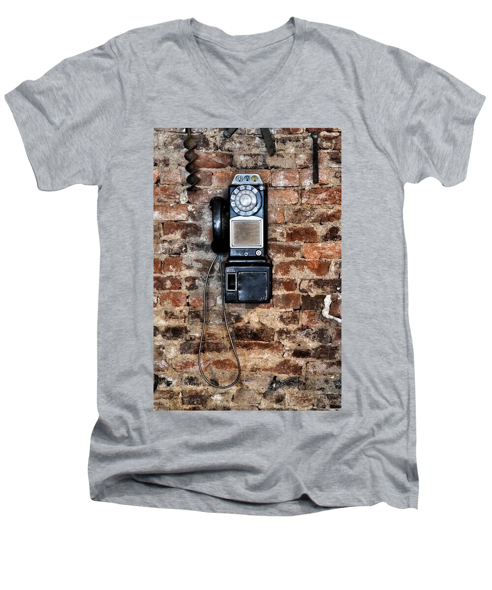 Phone Men's V-Neck T-Shirt featuring the photograph Pay Phone by Joseph Caban