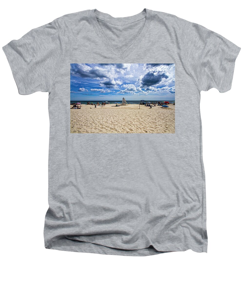 Pike's Men's V-Neck T-Shirt featuring the photograph Pike's Beach Typical Summer Day by Robert Seifert