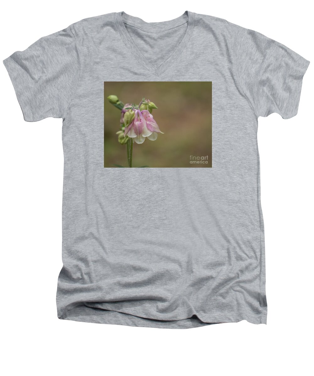 Flowers Men's V-Neck T-Shirt featuring the photograph Pink Columbine II 2015 by Lili Feinstein