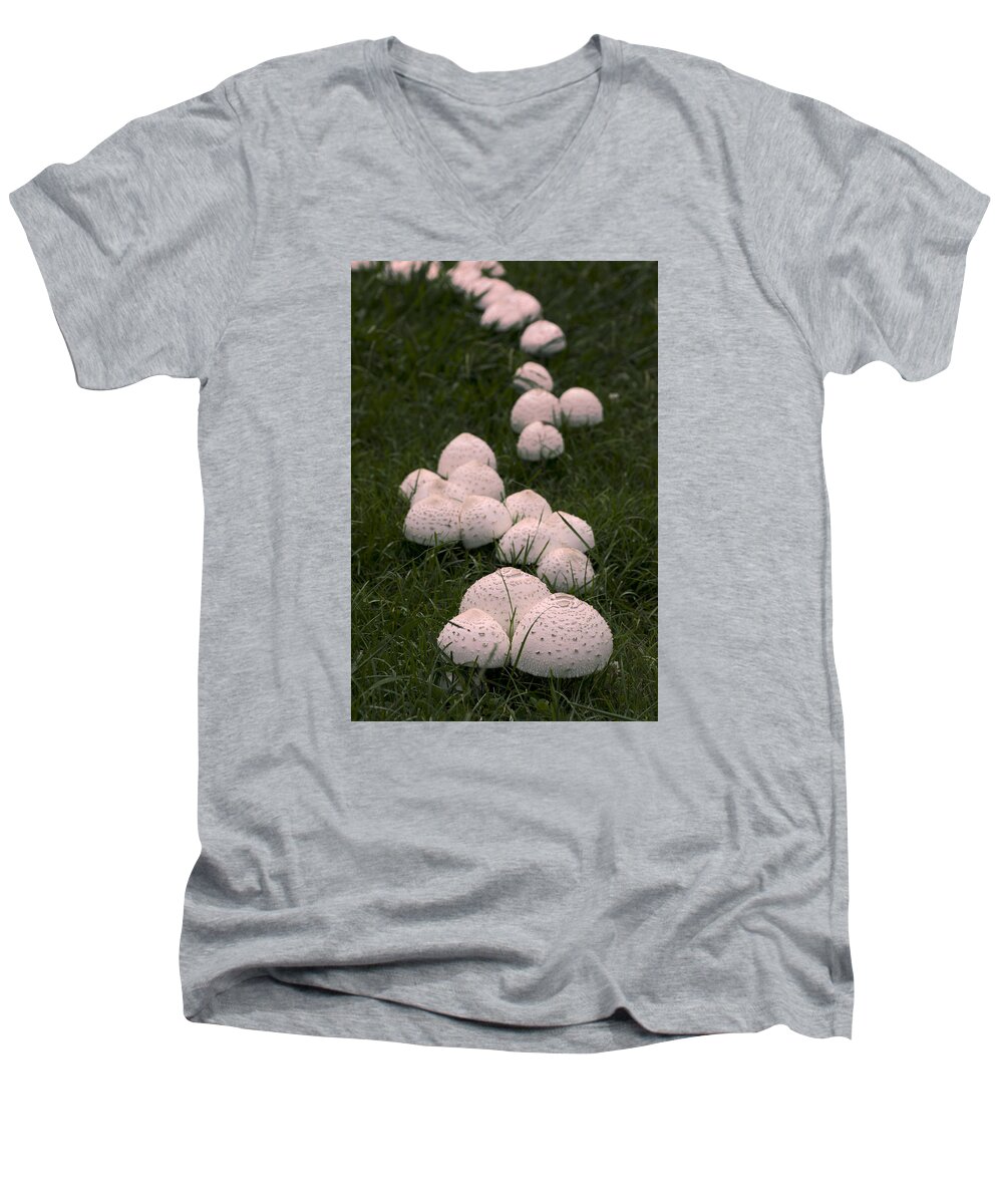 Mushrooms Men's V-Neck T-Shirt featuring the photograph Pink Mushrooms Oh My by John Harmon