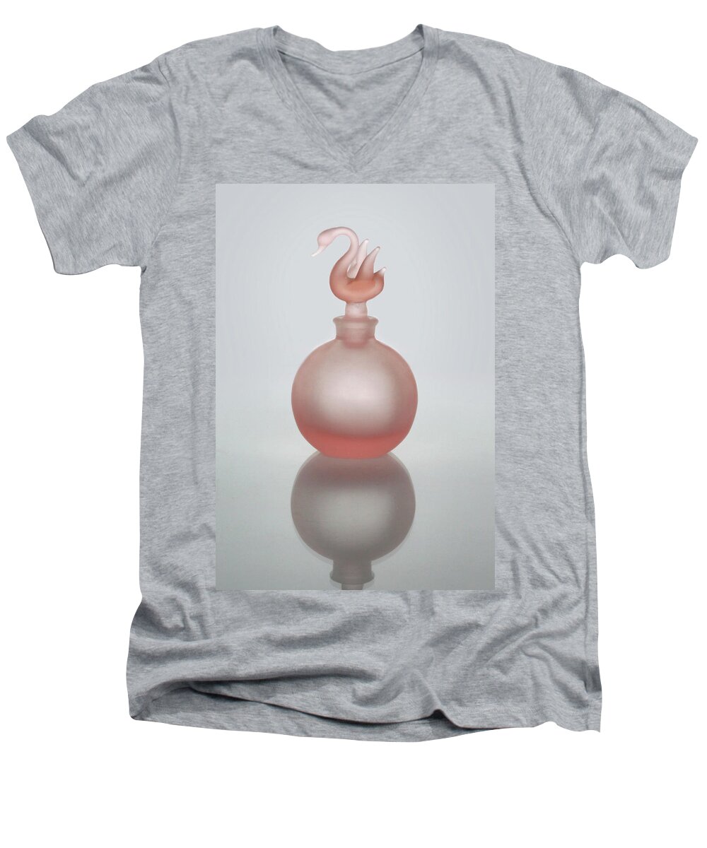 Bird Men's V-Neck T-Shirt featuring the photograph Pink Perfume Bottle Vertical by David and Carol Kelly