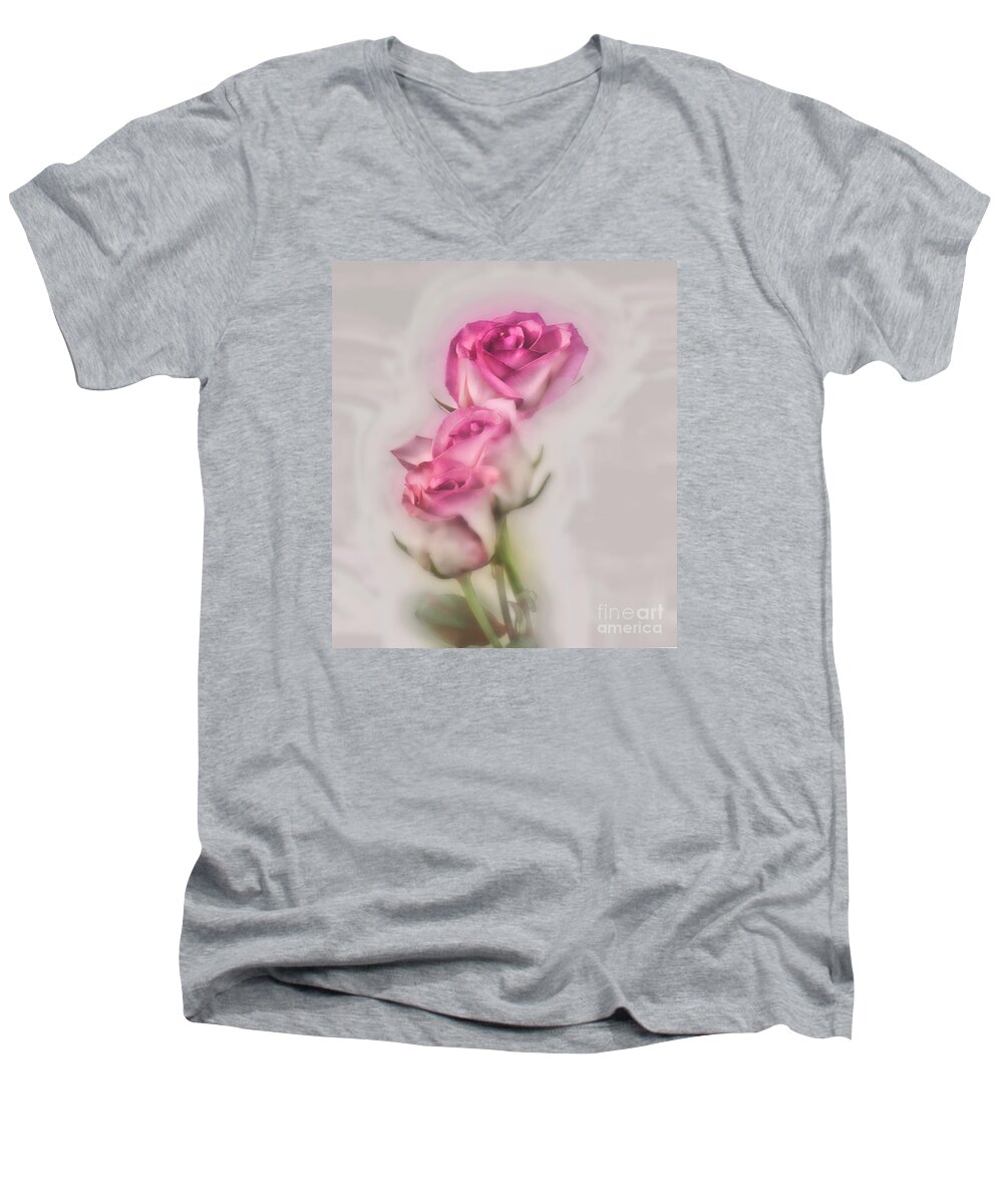 Roses Men's V-Neck T-Shirt featuring the photograph Pink Roses by Shirley Mangini