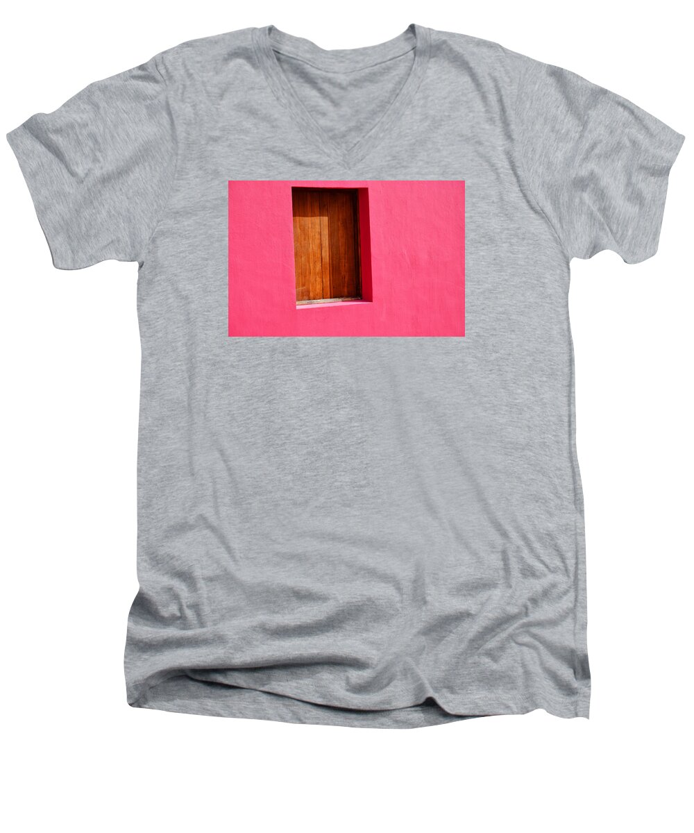 Windows Men's V-Neck T-Shirt featuring the photograph Pink wall by Ricardo Dominguez