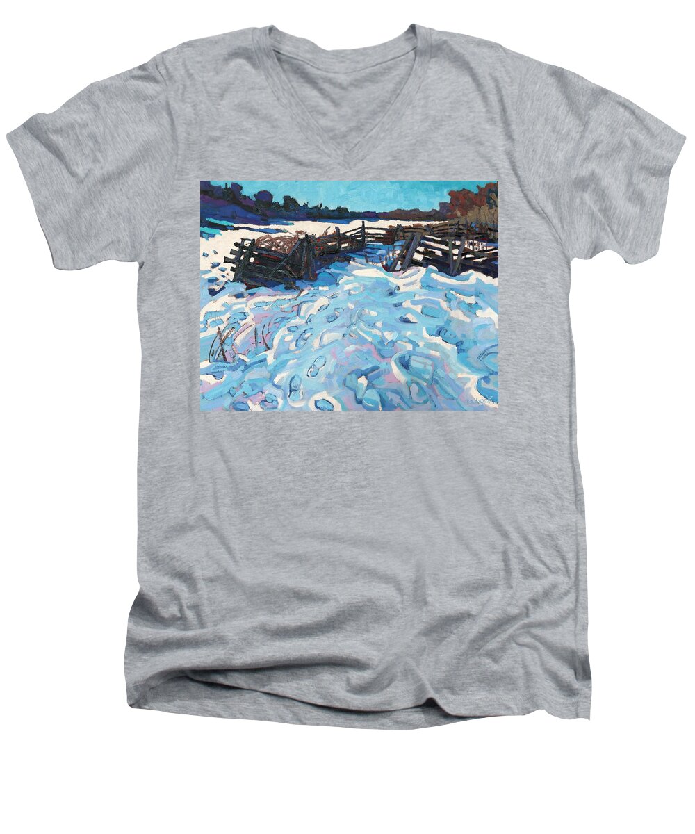 Cedar Men's V-Neck T-Shirt featuring the painting Pioneer Paddock by Phil Chadwick