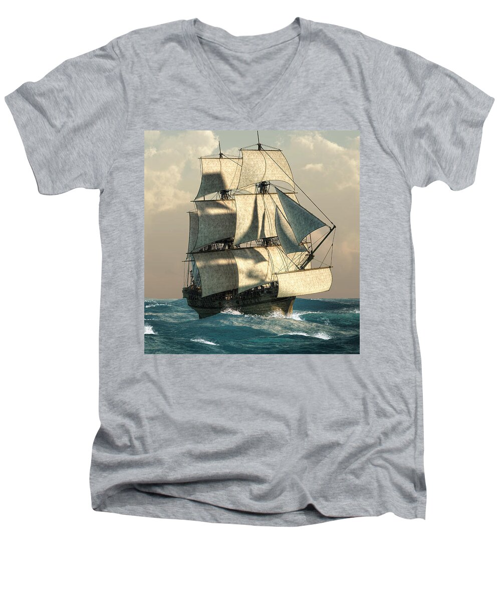 Pirates On The High Seas Men's V-Neck T-Shirt featuring the digital art Pirates on the High Seas by Daniel Eskridge