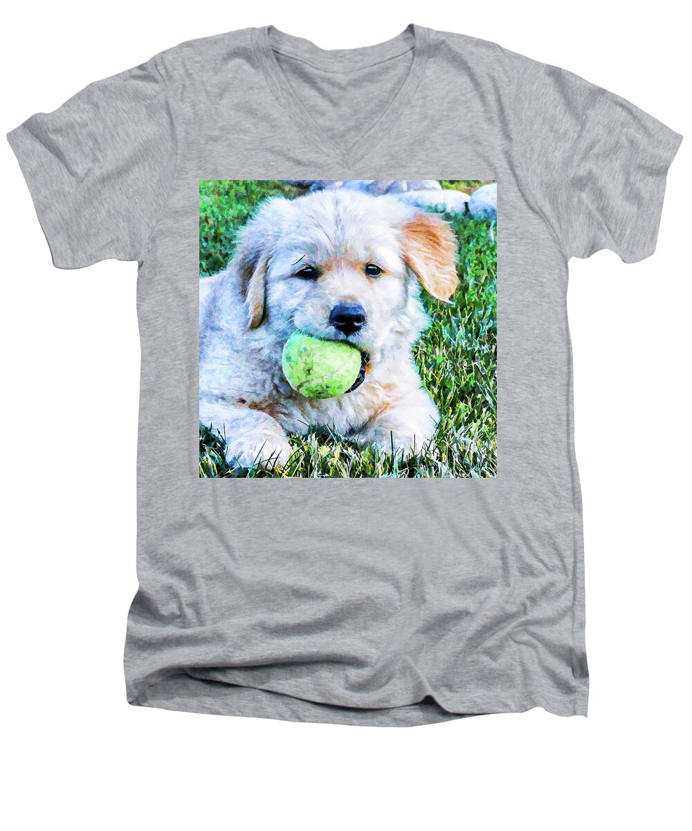 Pup Men's V-Neck T-Shirt featuring the photograph Playful Pup by Jennifer Grossnickle