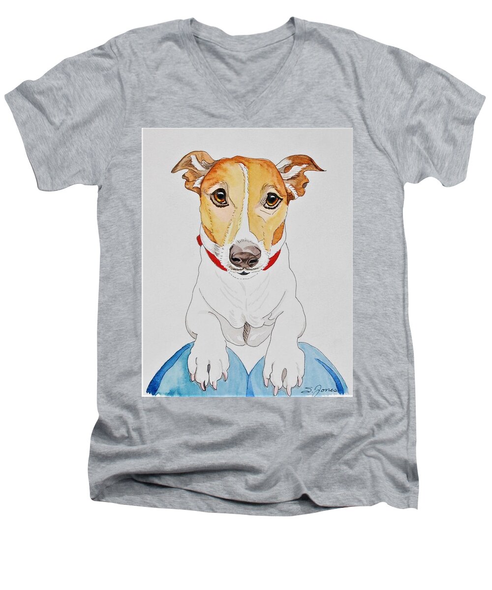 Dog Men's V-Neck T-Shirt featuring the mixed media Please by Sonja Jones