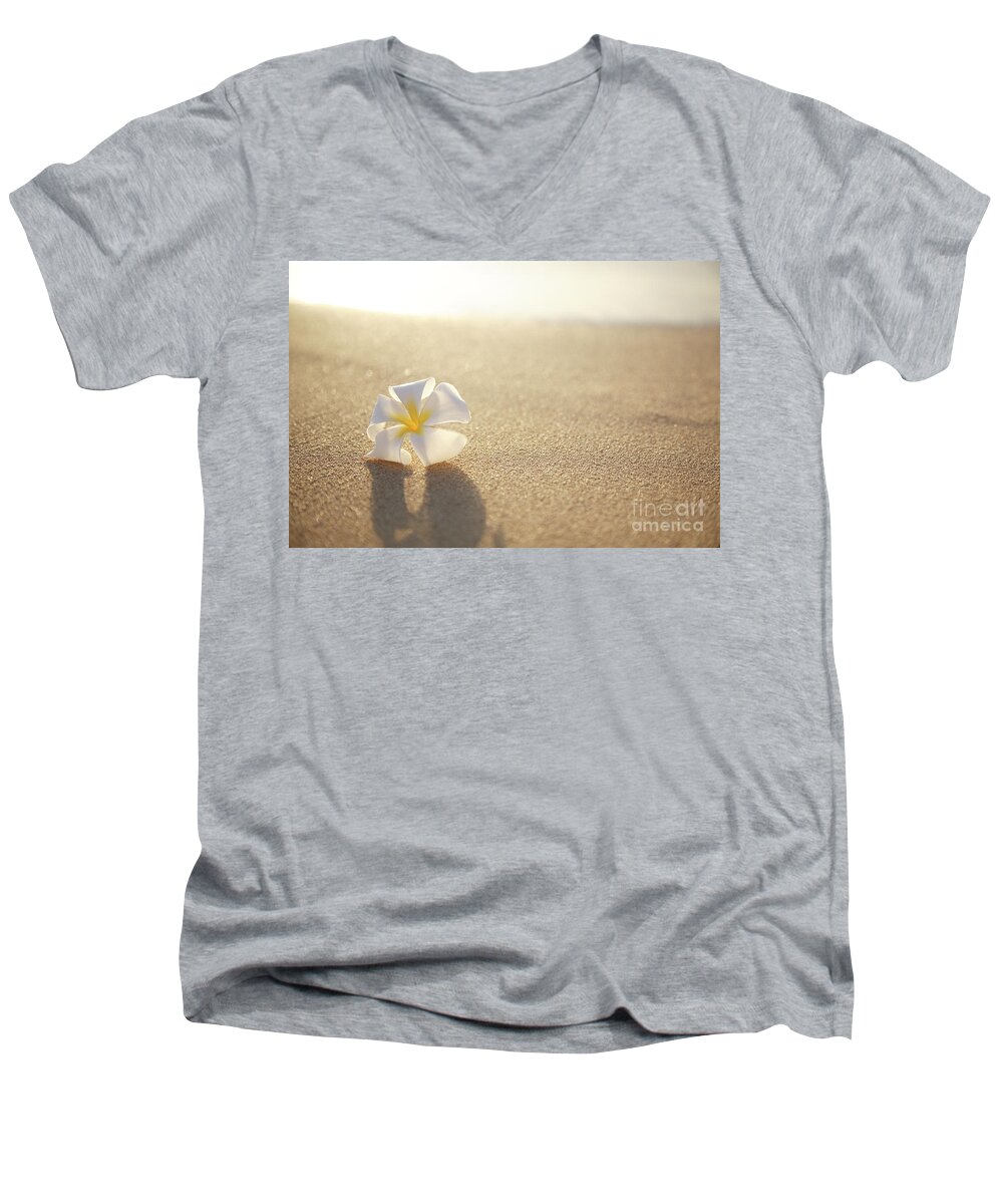 Afternoon Men's V-Neck T-Shirt featuring the photograph Plumeria on Beach I by Brandon Tabiolo - Printscapes