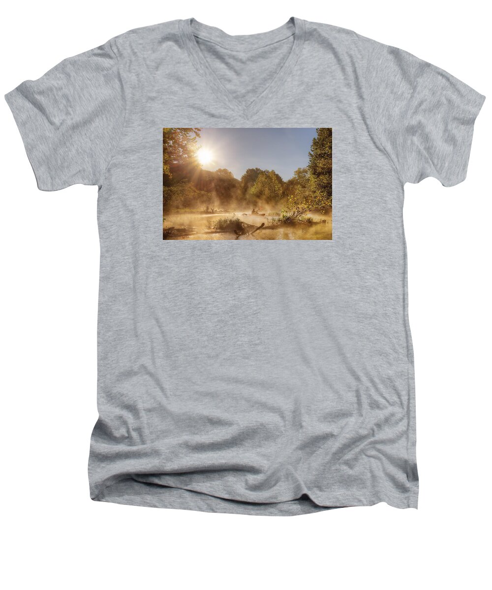 Alone Men's V-Neck T-Shirt featuring the photograph Plying Steamy Waters by Robert Charity
