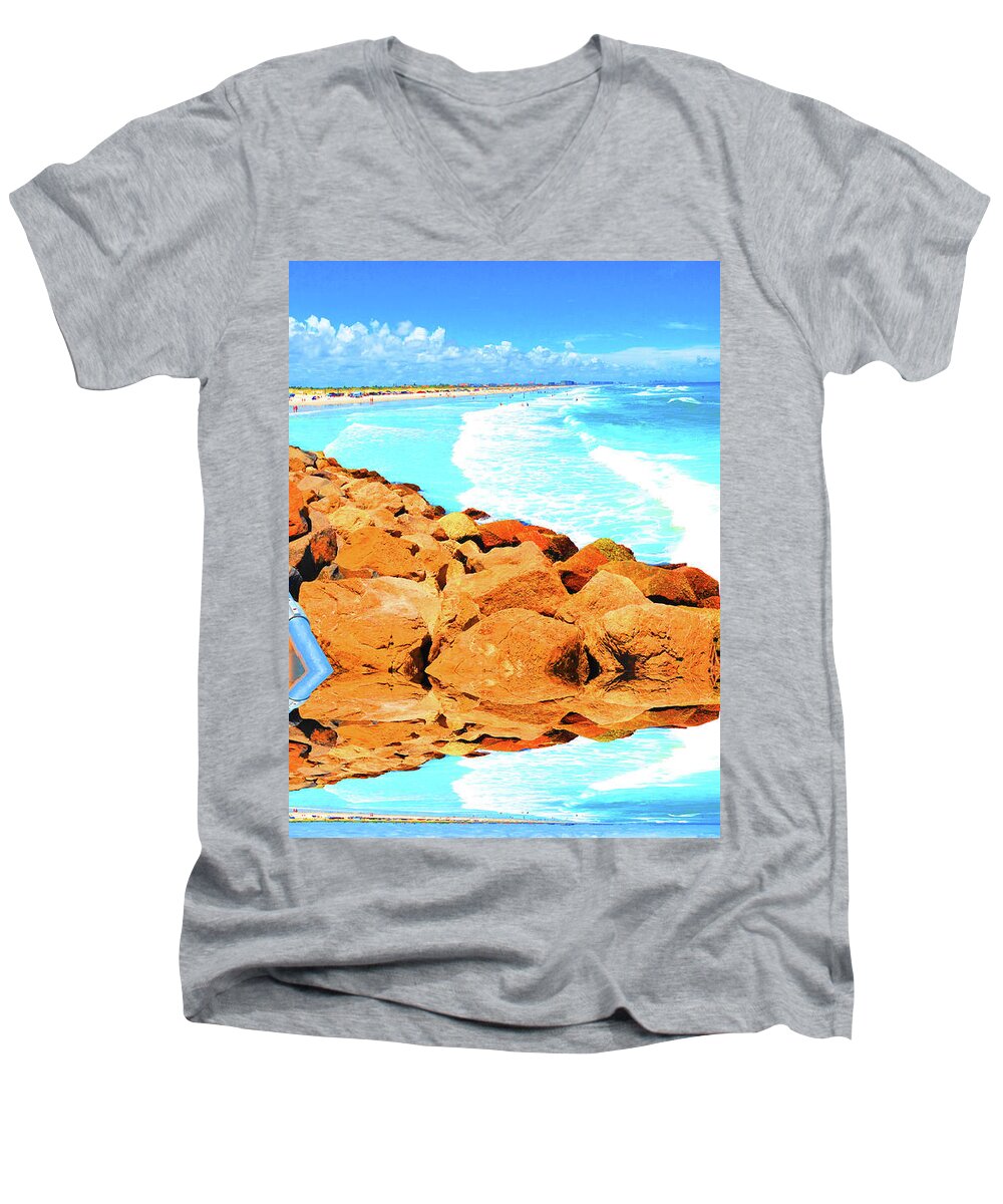 Fishing Jetty Men's V-Neck T-Shirt featuring the photograph Ponce Inlet Jetty by Art Mantia