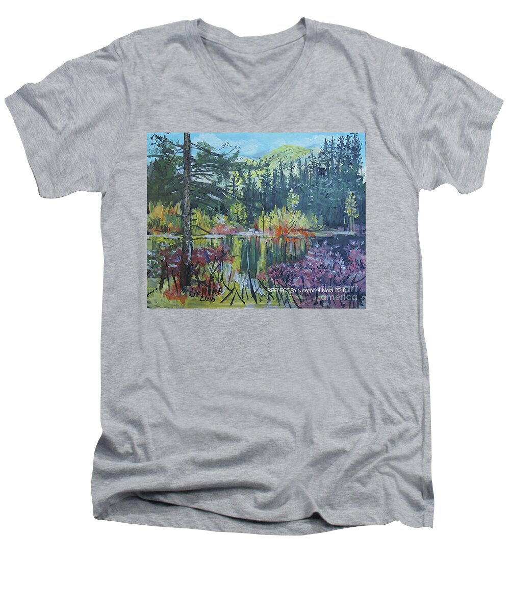 Acrylic Men's V-Neck T-Shirt featuring the painting Pond Reflections by Joseph Mora