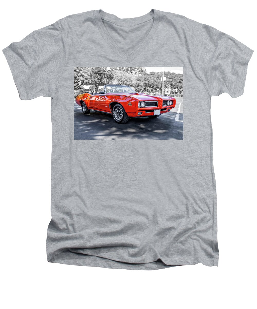 Pontaic Men's V-Neck T-Shirt featuring the photograph Pontiac G T O Judge Convertible by Gene Parks