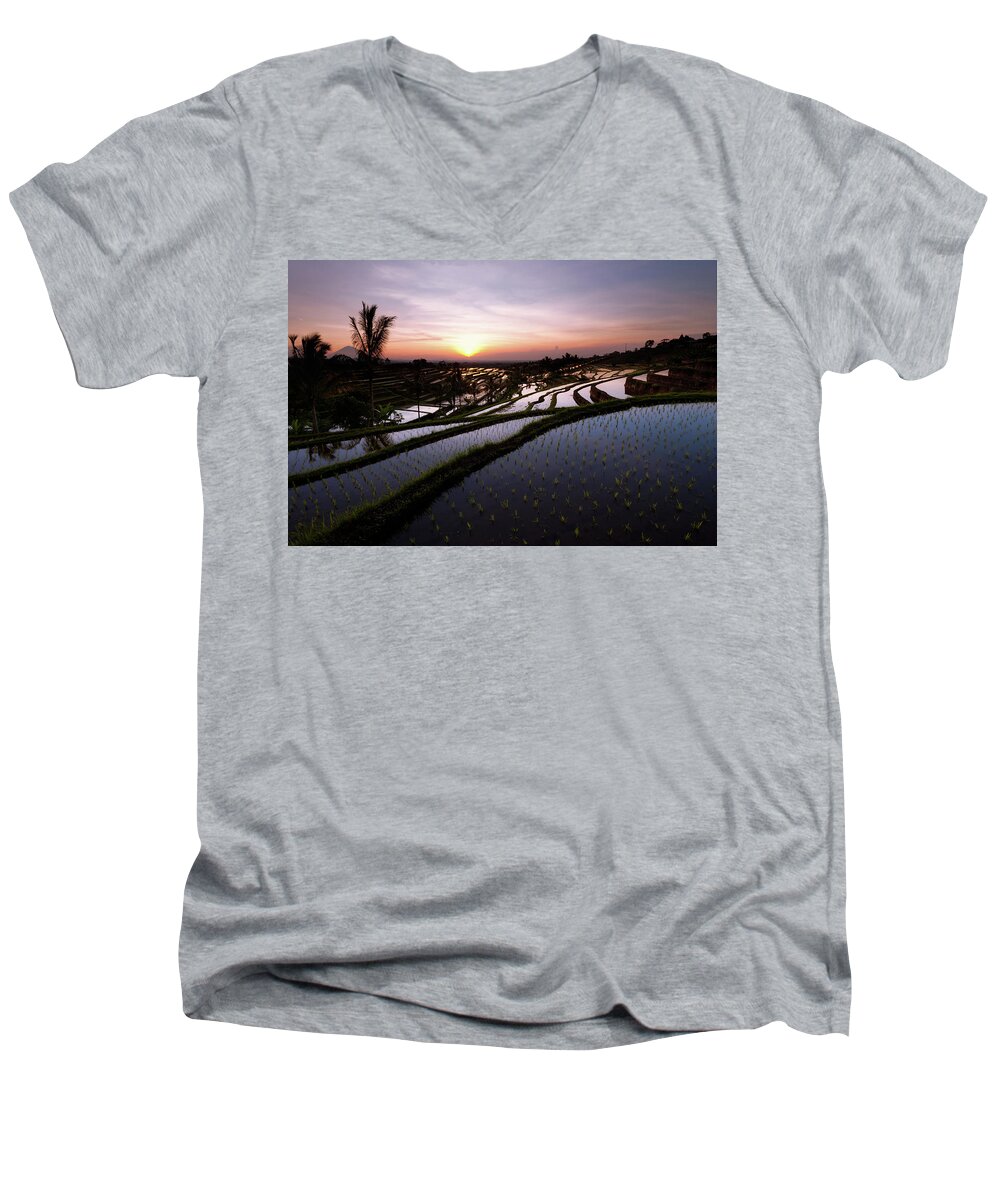 Rice Men's V-Neck T-Shirt featuring the photograph Pools of Rice by Andrew Kumler