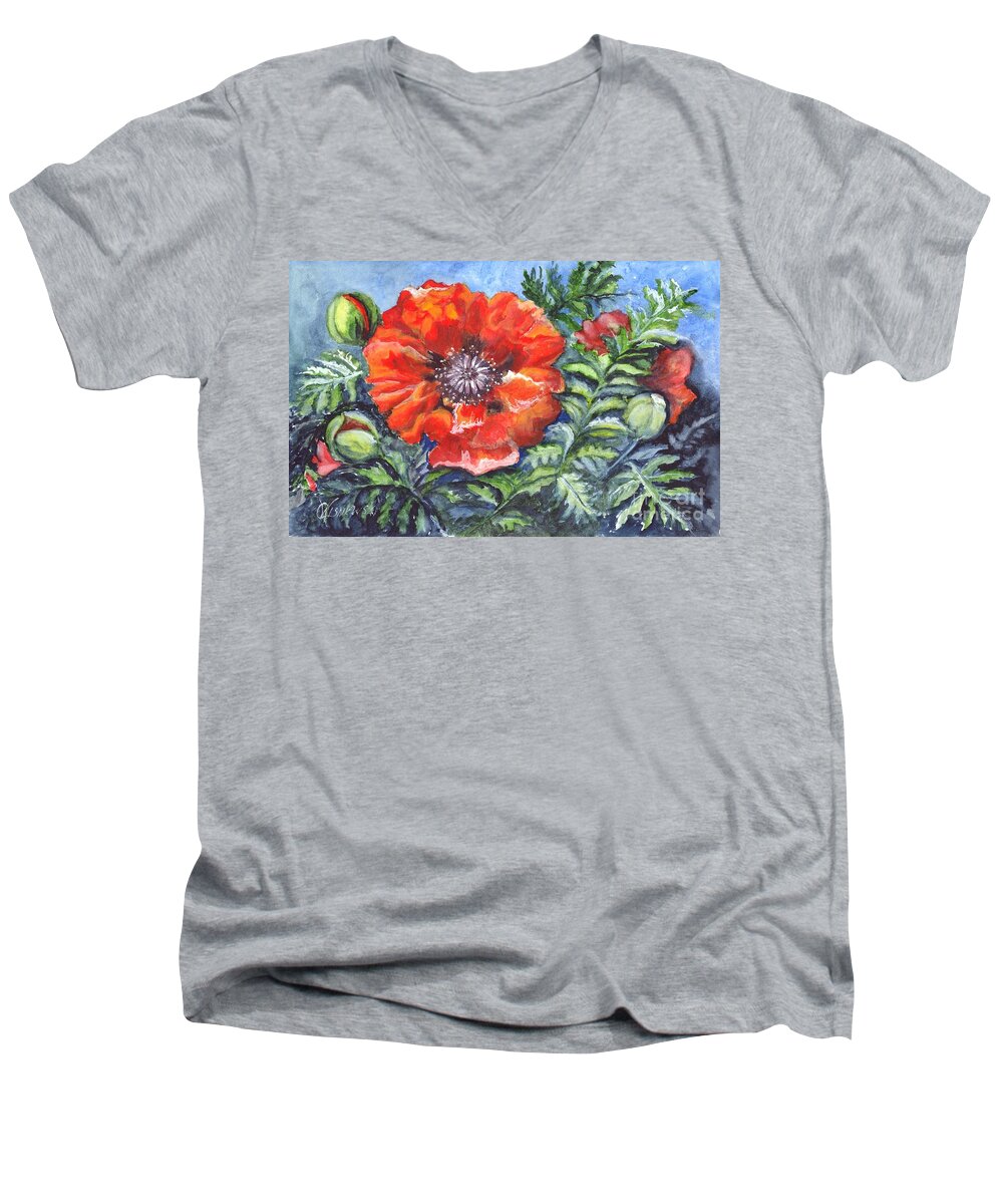 Poppy Men's V-Neck T-Shirt featuring the painting Poppy Brilliance by Carol Wisniewski