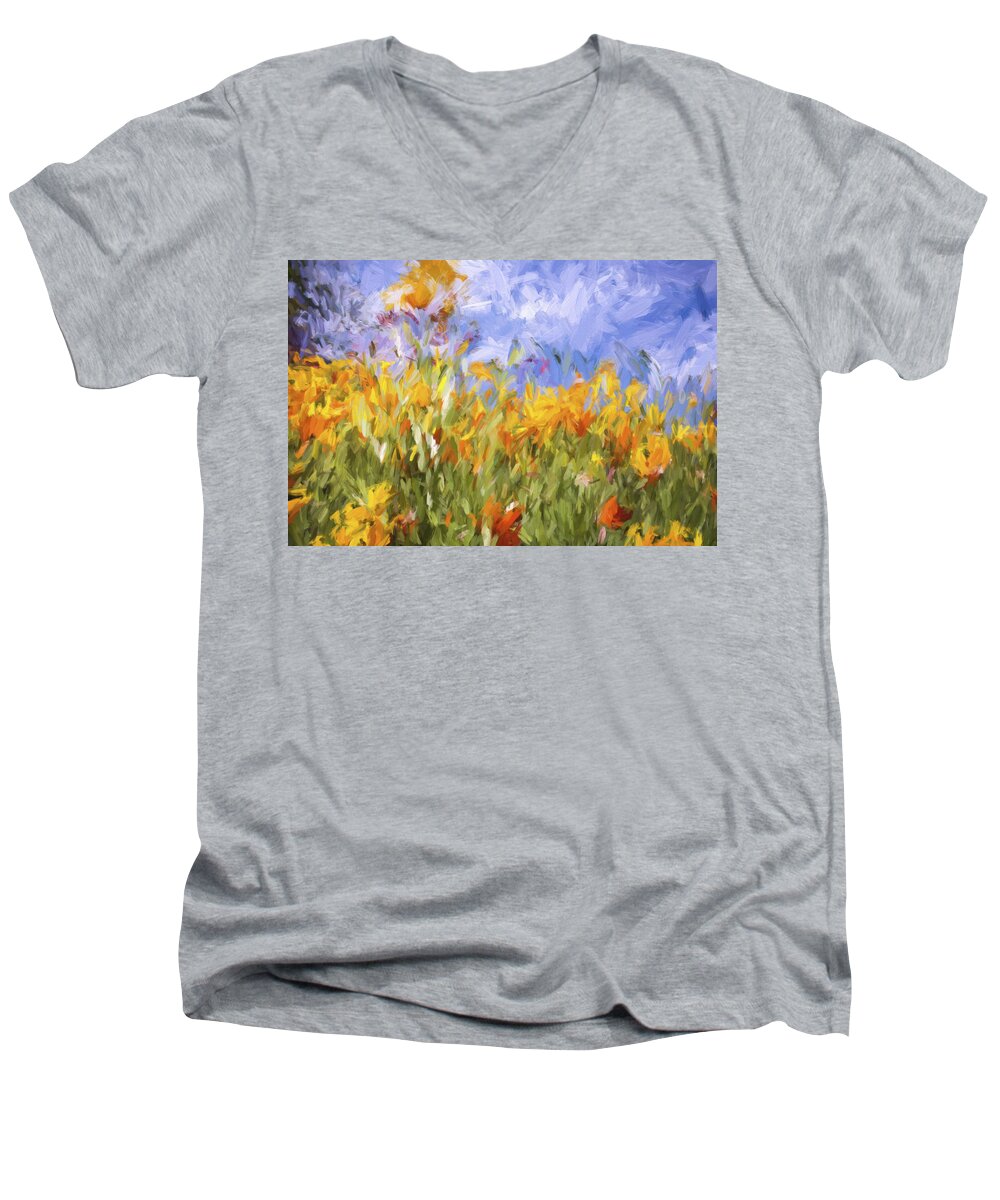 Painted Poppies Men's V-Neck T-Shirt featuring the painting Poppy Field by Bonnie Bruno