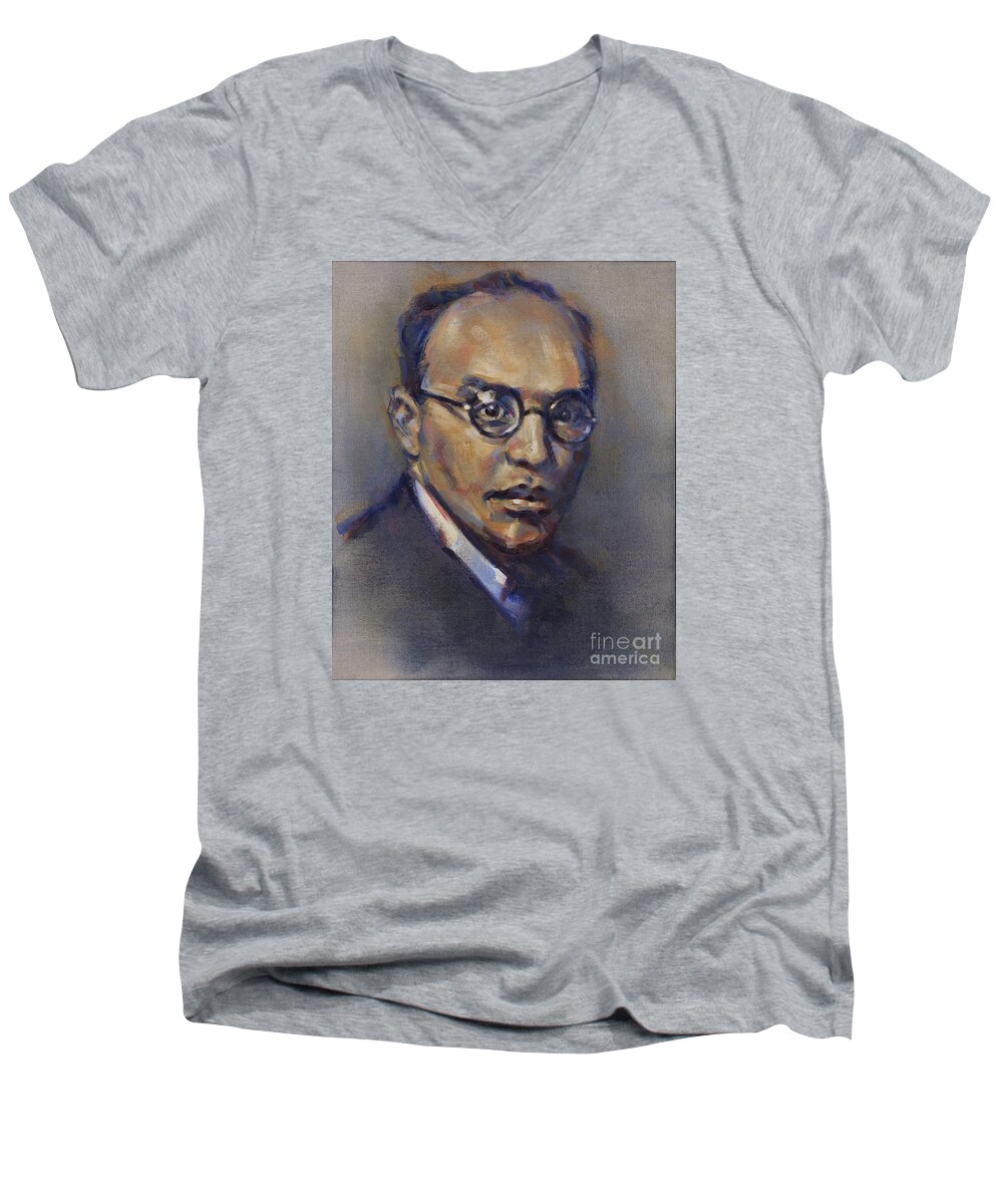 Kurt Weill Men's V-Neck T-Shirt featuring the painting Portrait of Kurt Weill by Ritchard Rodriguez